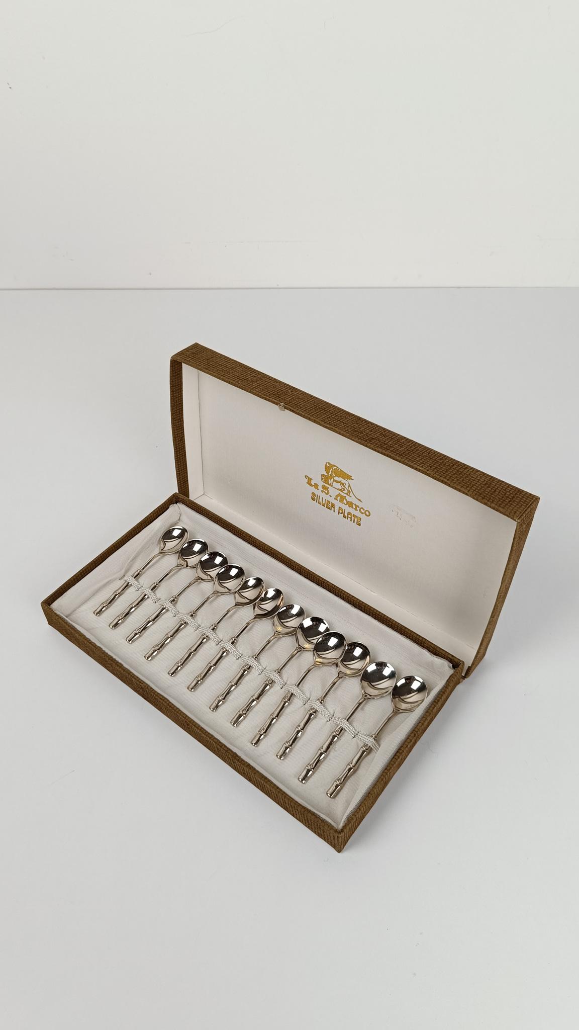 italien Cuillère à café / cuillère à thé en faux bambou Vintage A Silver Plate dans le style Hollywood Regency en vente