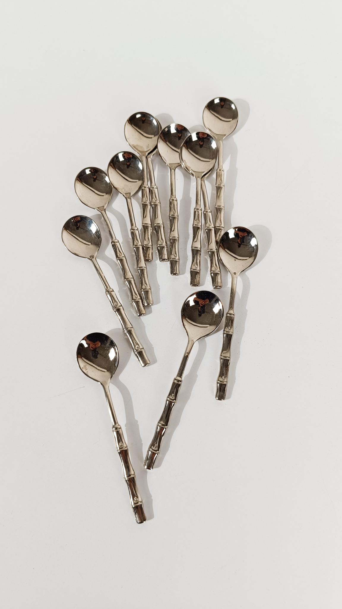 20ième siècle Cuillère à café / cuillère à thé en faux bambou Vintage A Silver Plate dans le style Hollywood Regency en vente