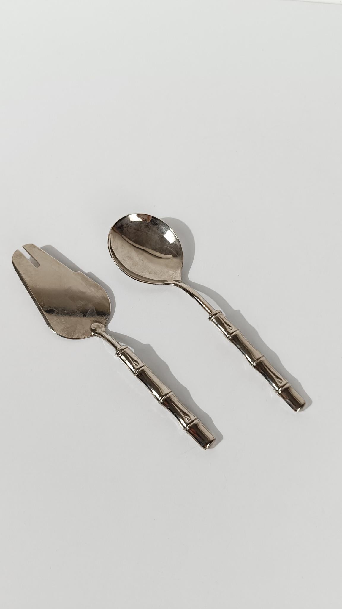Vintage Silver Plate Faux Bamboo Flatware Dessert Set in Hollywood Regency Style For Sale 10