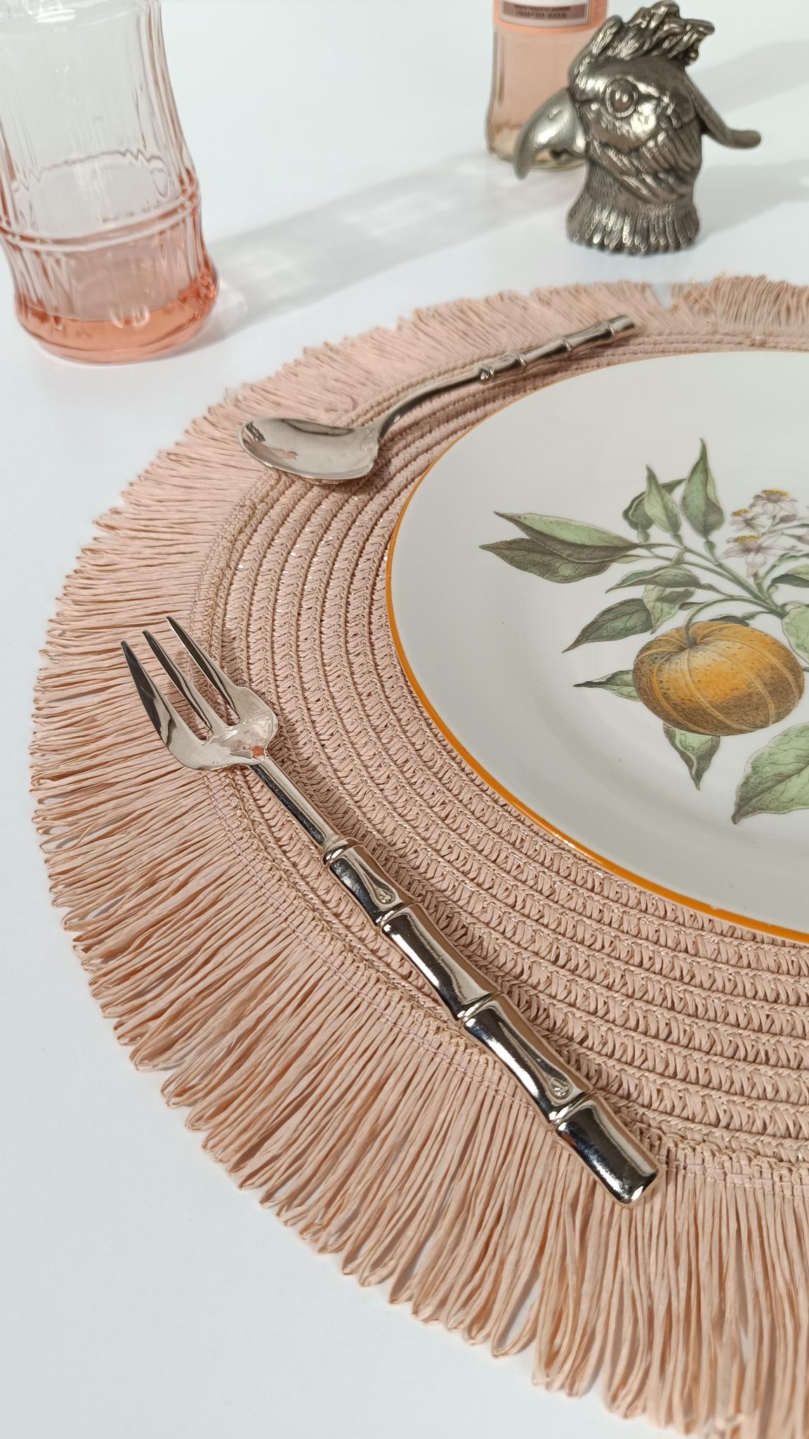 Italian Vintage Silver Plate Faux Bamboo Flatware Dessert Set in Hollywood Regency Style For Sale