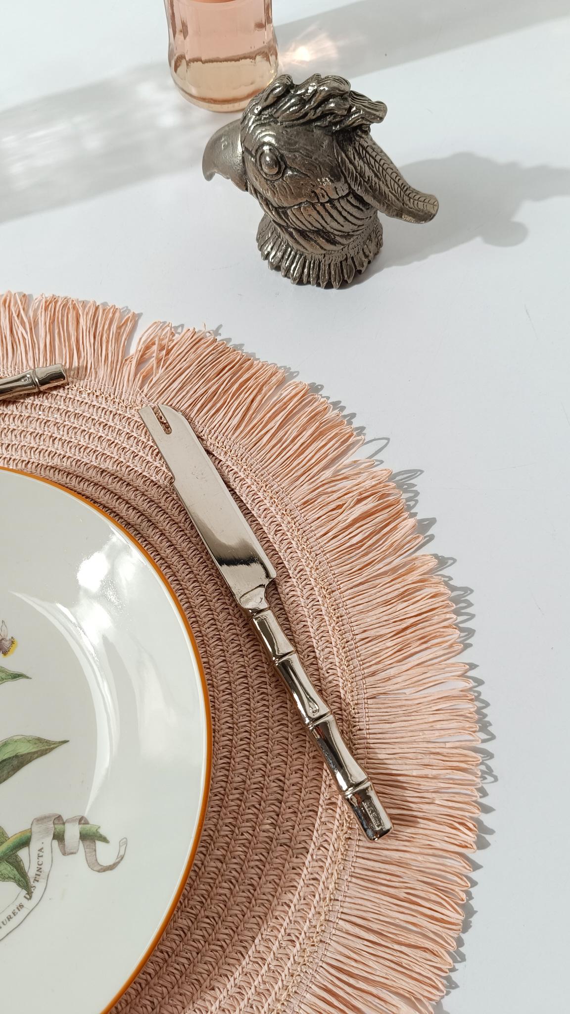 Vintage Silver Plate Faux Bamboo Flatware Dessert Set in Hollywood Regency Style In Good Condition For Sale In Roma, IT