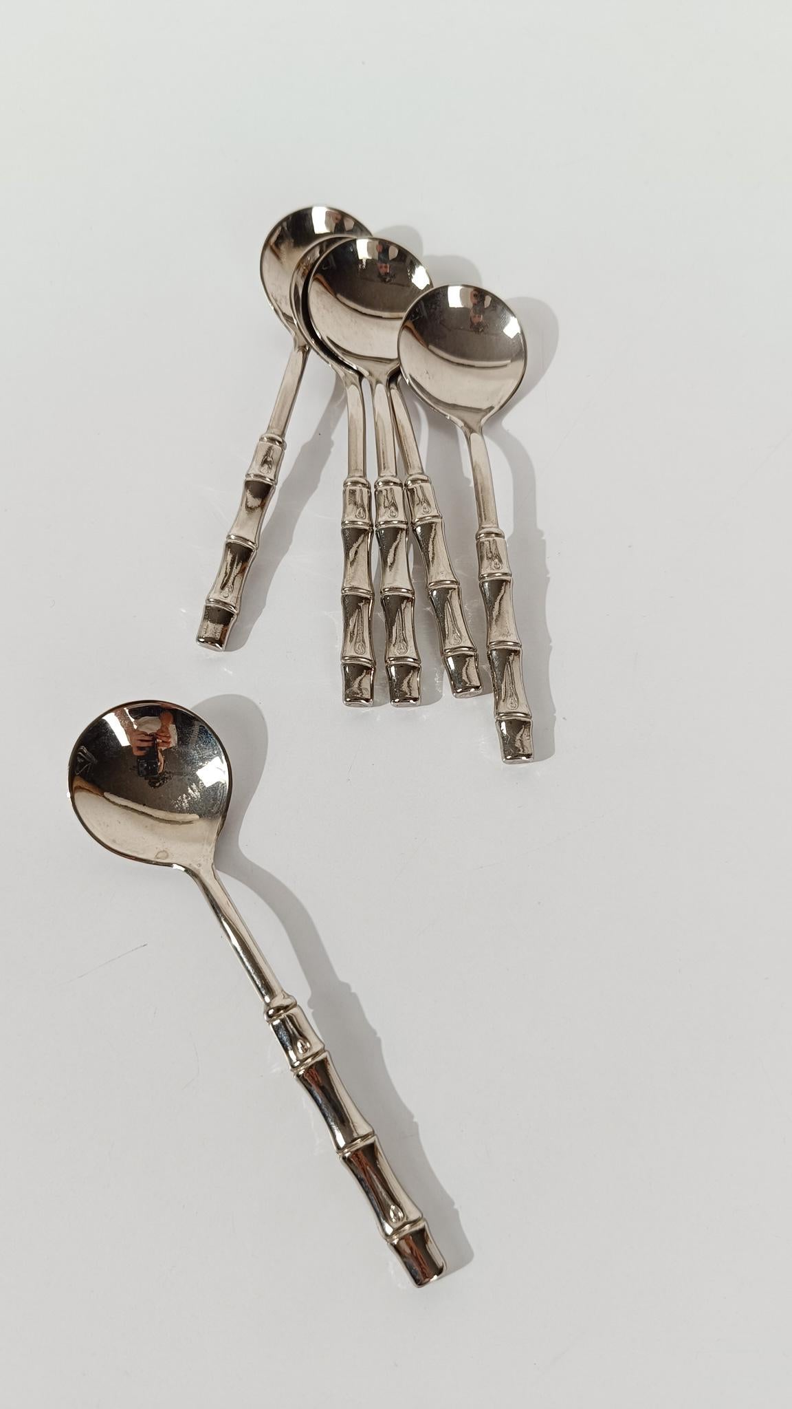 Vintage Silver Plate Faux Bamboo Flatware Dessert Set in Hollywood Regency Style For Sale 4