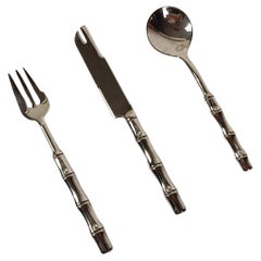 Vintage Silver Plate Faux Bamboo Flatware Dessert Set in Hollywood Regency Style