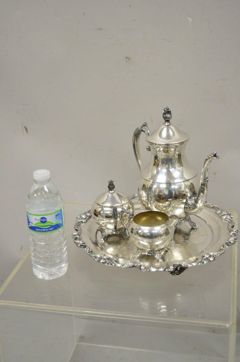 Vintage Silver Plate FB Rogers Tea Set Amston Round Serving Tray