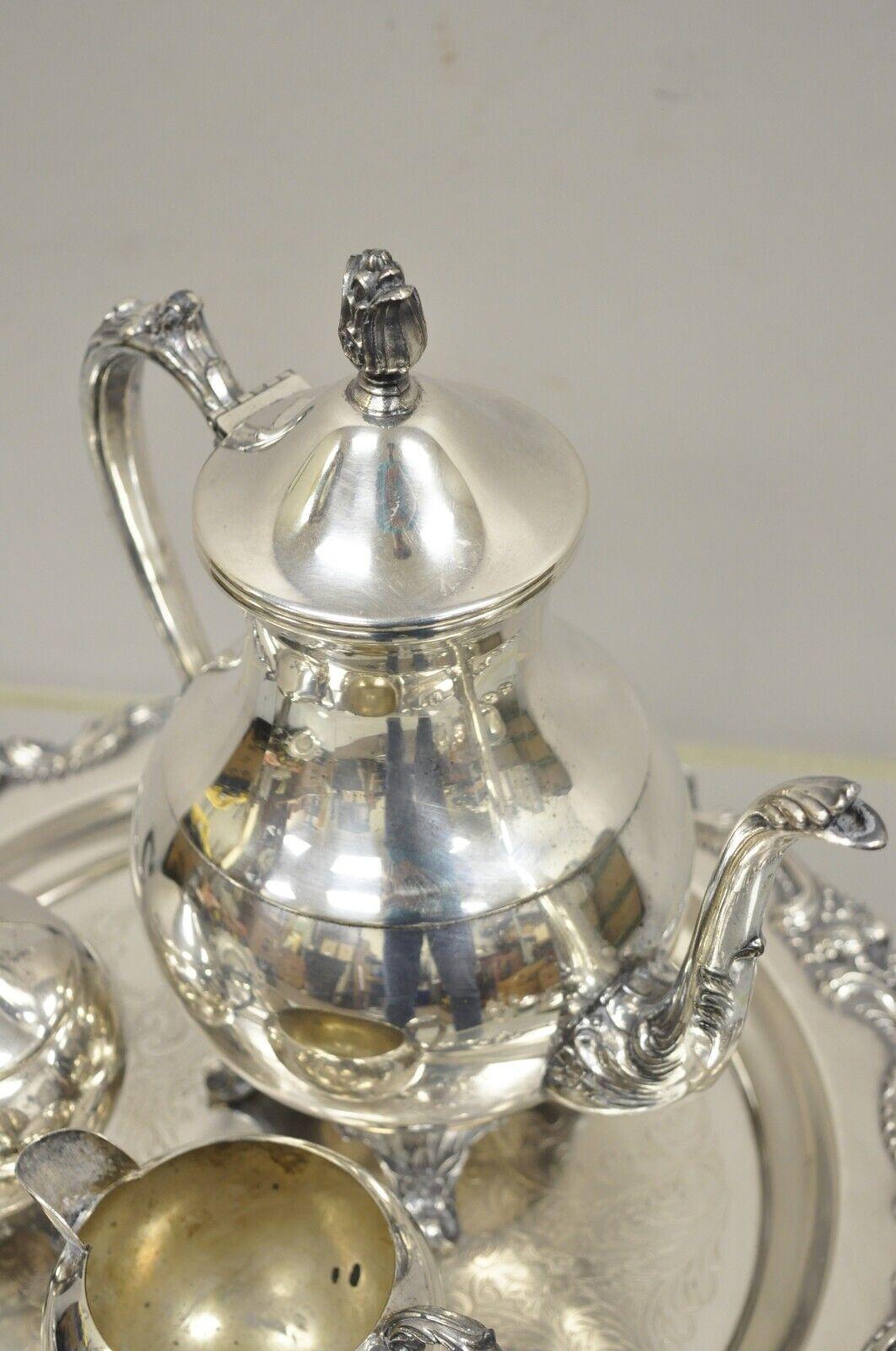 Vintage versilbert FB Rogers Tee-Set Amston, rundes Serviertablett, versilbert (20. Jahrhundert) im Angebot