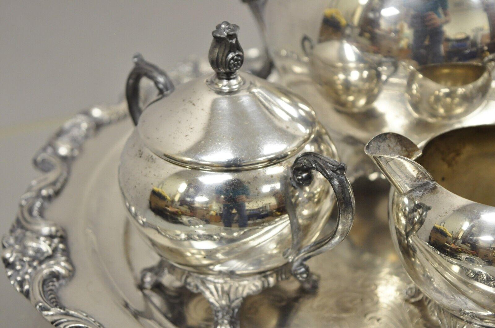 Regency Vintage Silver Plate FB Rogers Tea Set Amston Round Serving Tray Platter For Sale