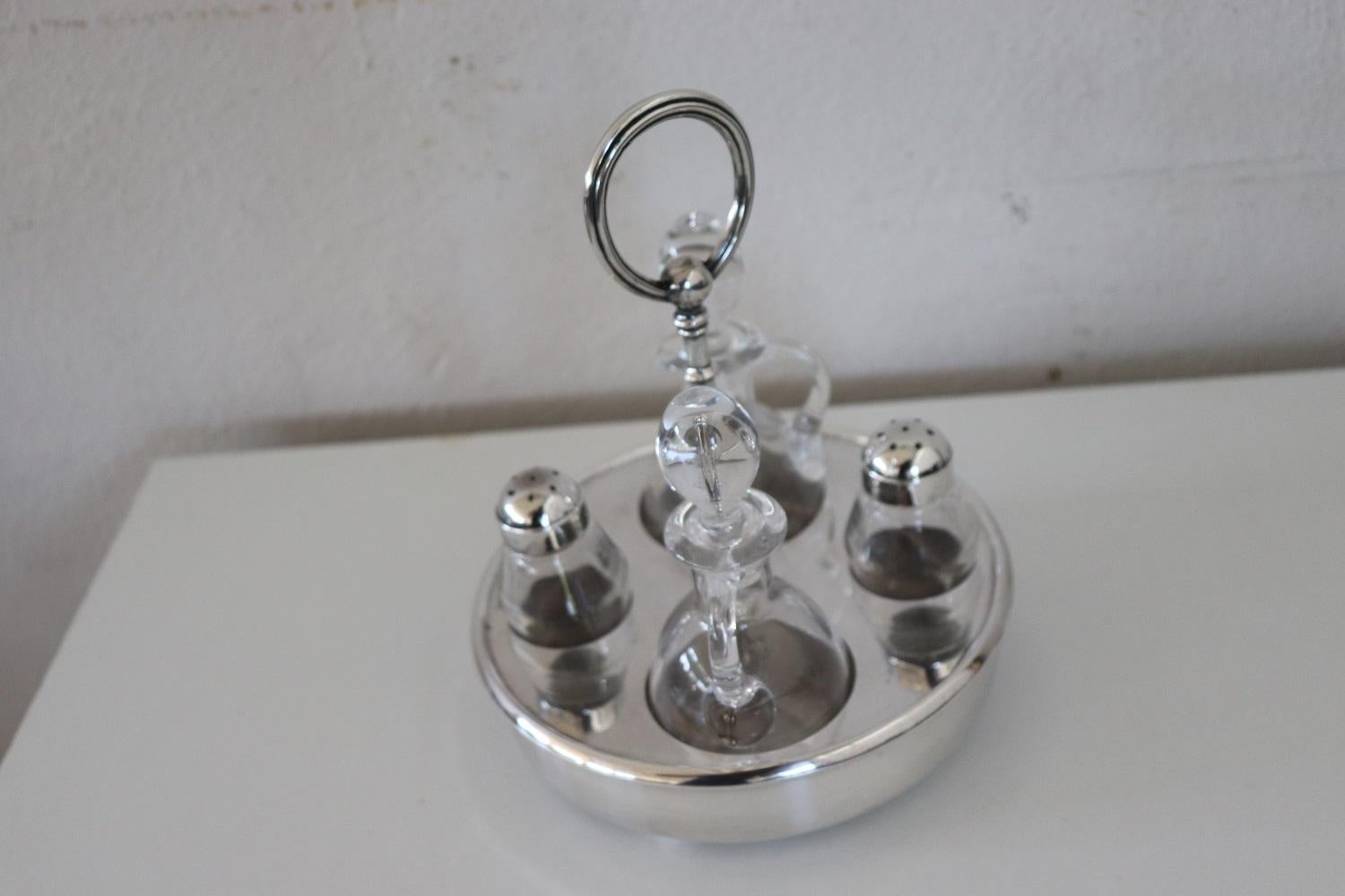 Late 20th Century Vintage Silver Plate Fleuron Christofle France Condiment Set, 1970s For Sale