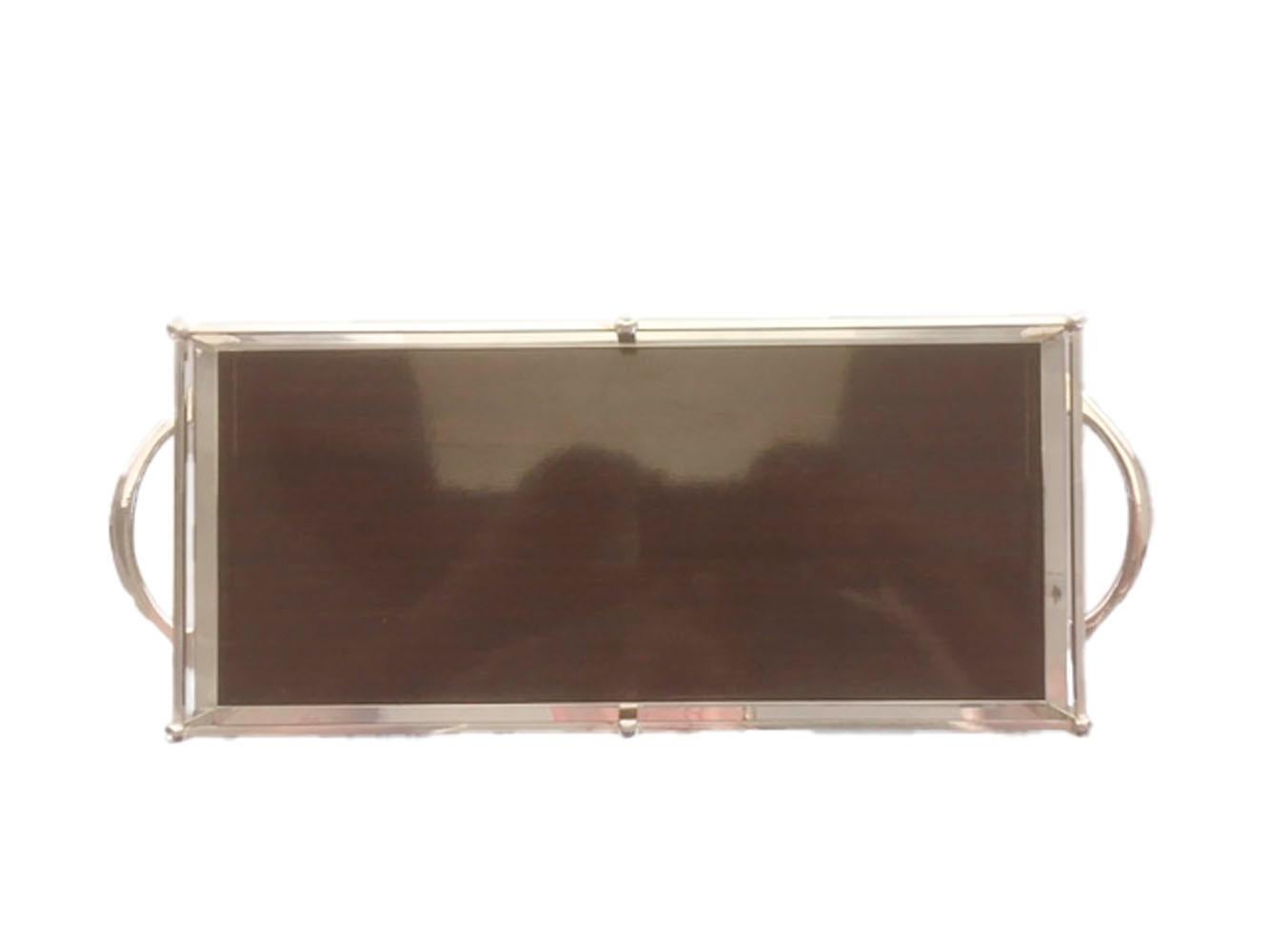 Mid-Century Modern Vintage Silver-Plate Galleried Serving Tray by Crescent with Surface by Formica