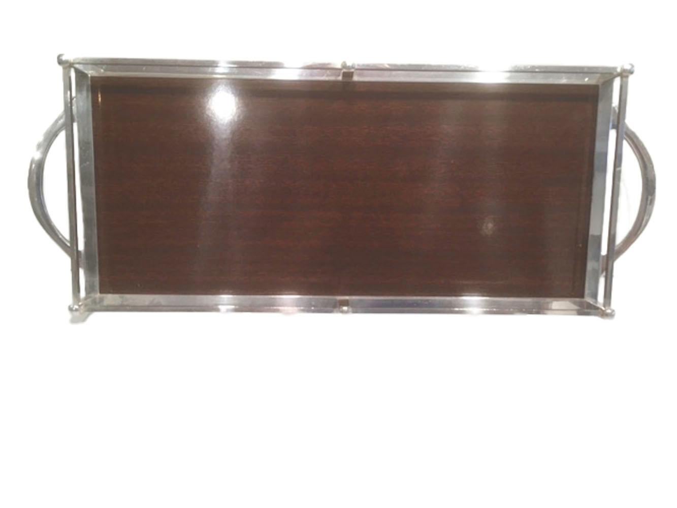 Vintage Silver-Plate Galleried Serving Tray by Crescent with Surface by Formica In Good Condition In Nantucket, MA