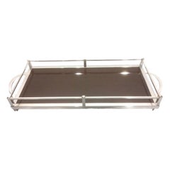 Vintage Silver-Plate Galleried Serving Tray by Crescent with Surface by Formica