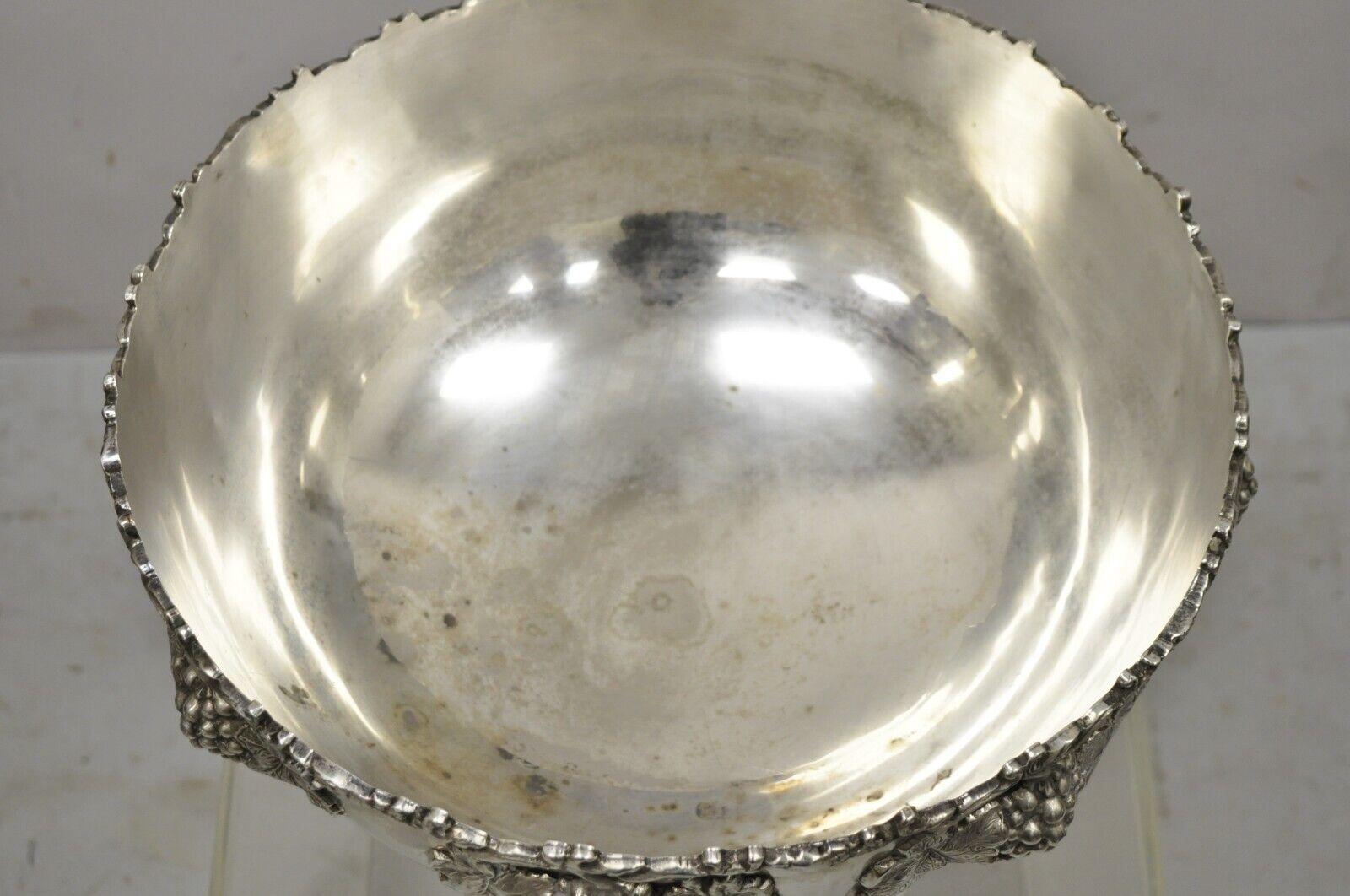 Vintage Silver Plate Grapevine Cluster Punch Bowl Champagne Wine Chiller Bucket In Good Condition In Philadelphia, PA
