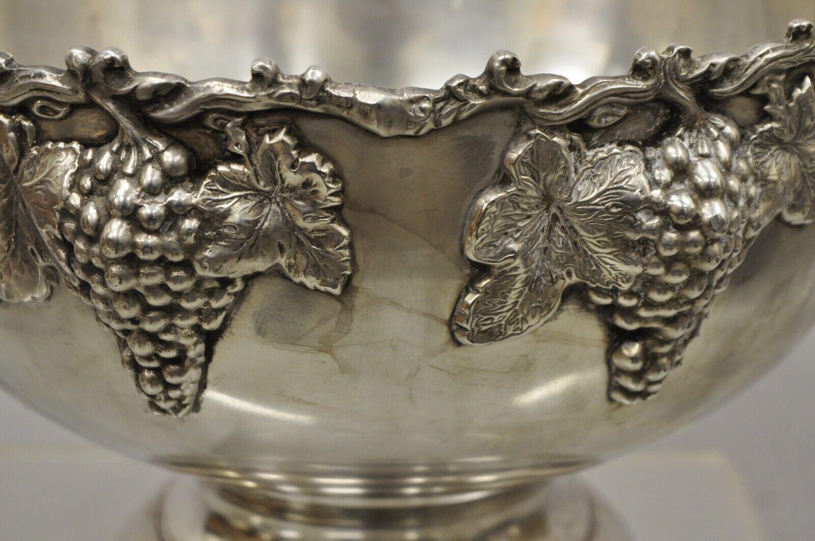 Vintage Silver Plate Grapevine Cluster Punch Bowl Champagne Wine Chiller Bucket 3