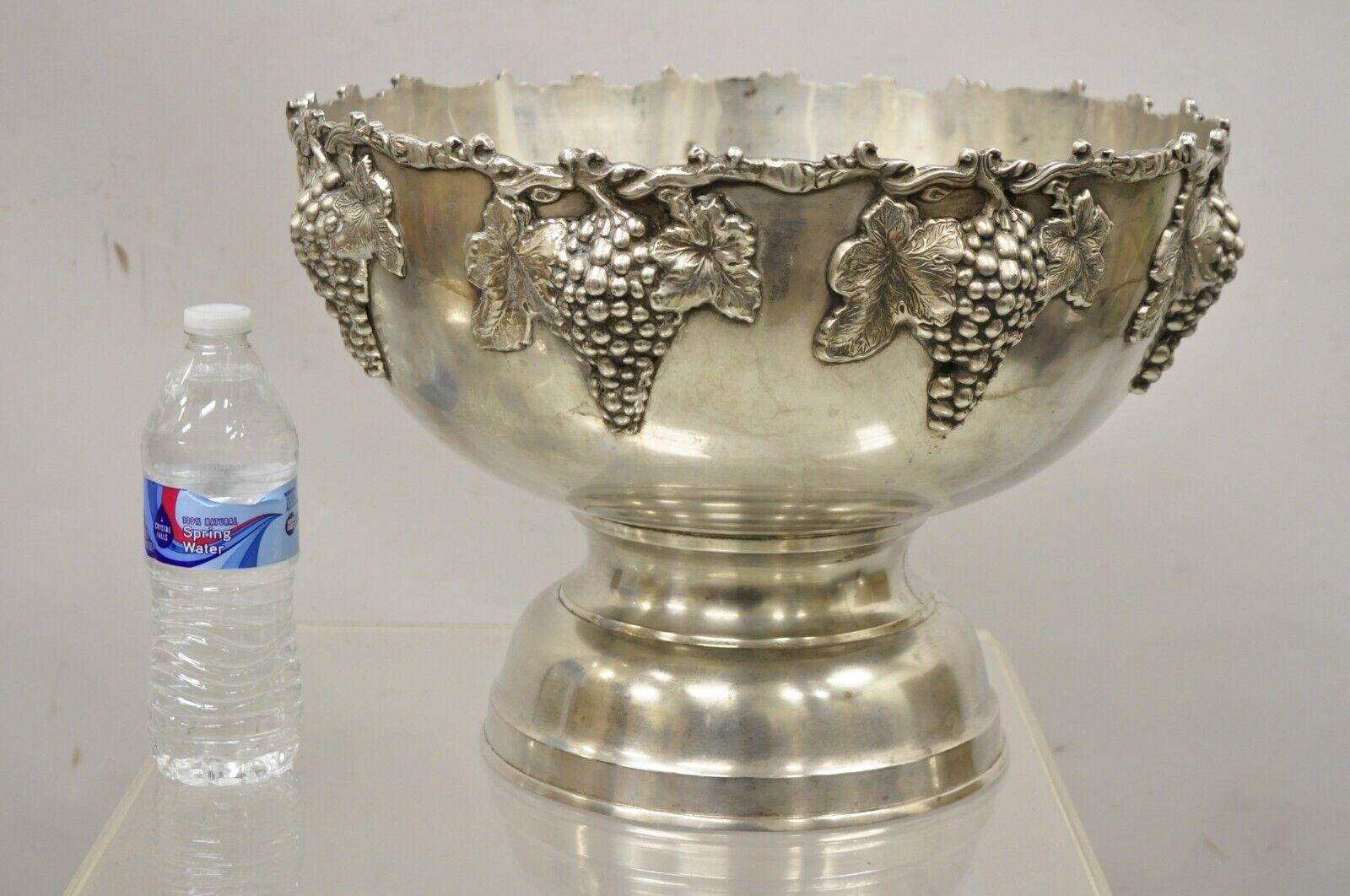Vintage Silber Platte Weinrebe Cluster Punch Bowle Champagner Wein Kühler Eimer 1