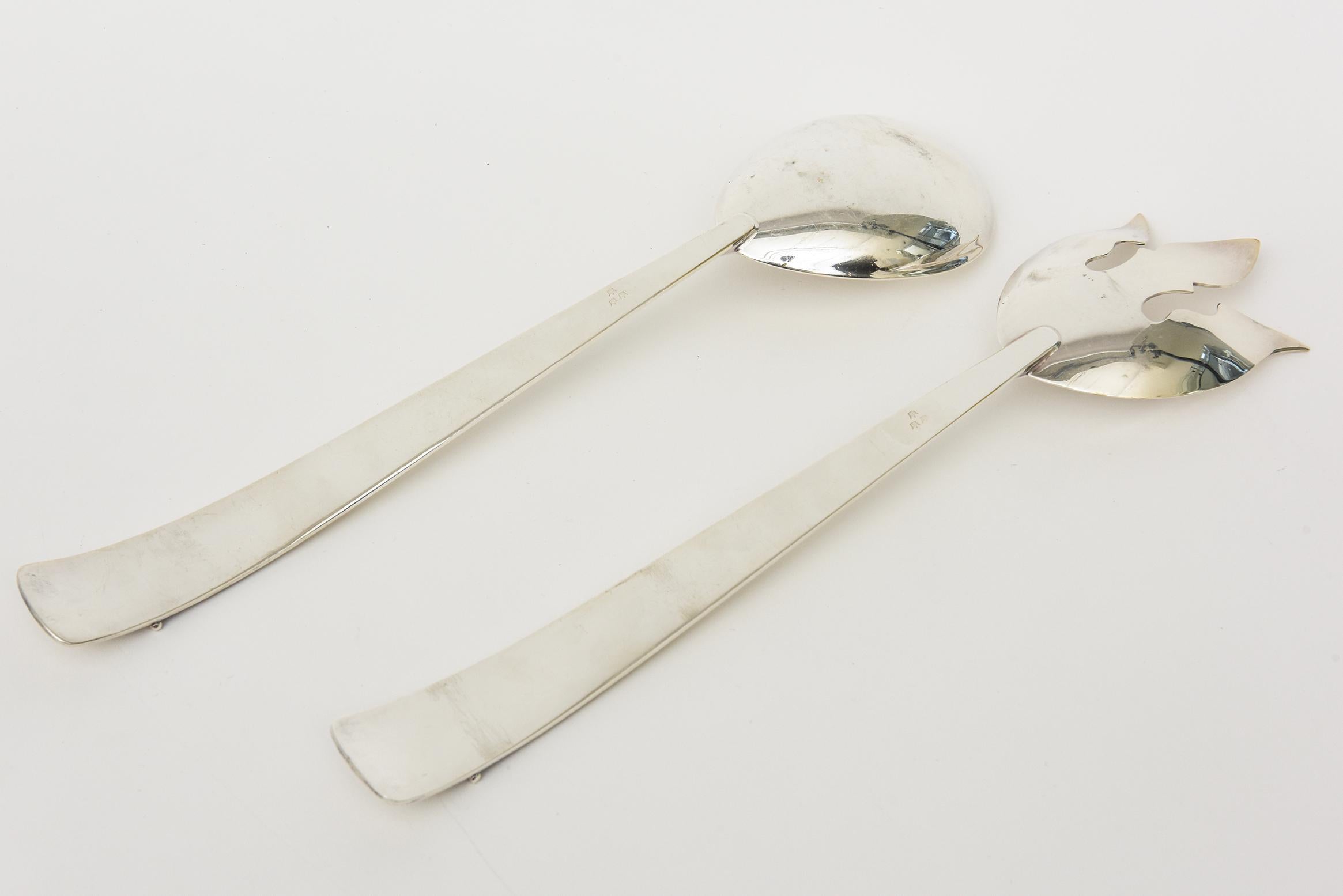 Mid-20th Century Vintage Silver-Plate Hallmarked Salad Servers or Serving Pieces Pair Of For Sale