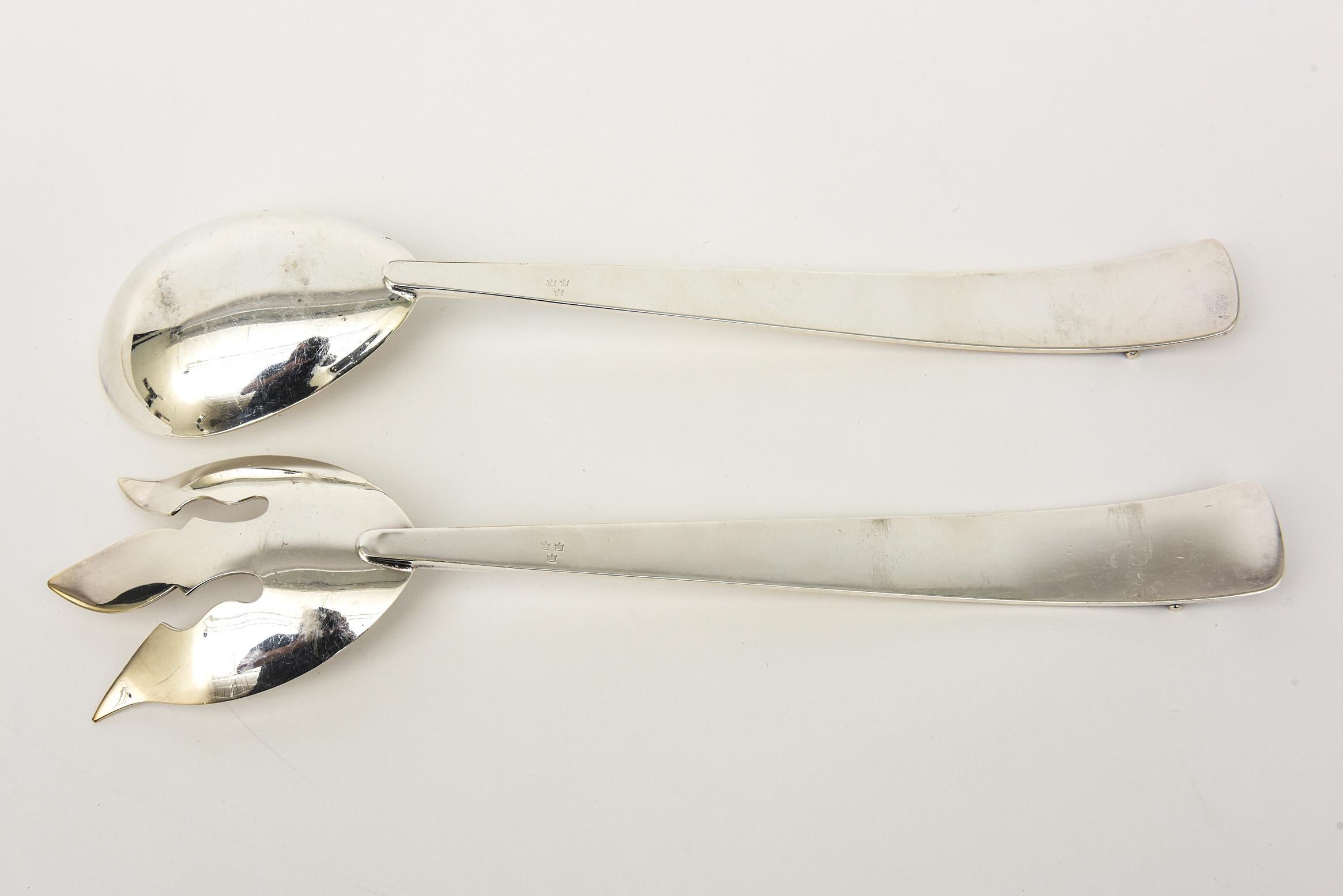 Silver Plate Vintage Silver-Plate Hallmarked Salad Servers or Serving Pieces Pair Of For Sale