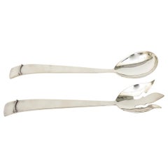 Servitori da insalata o pezzi da portata d'argento vintage con marchio di garanzia Coppia di pezzi da servire