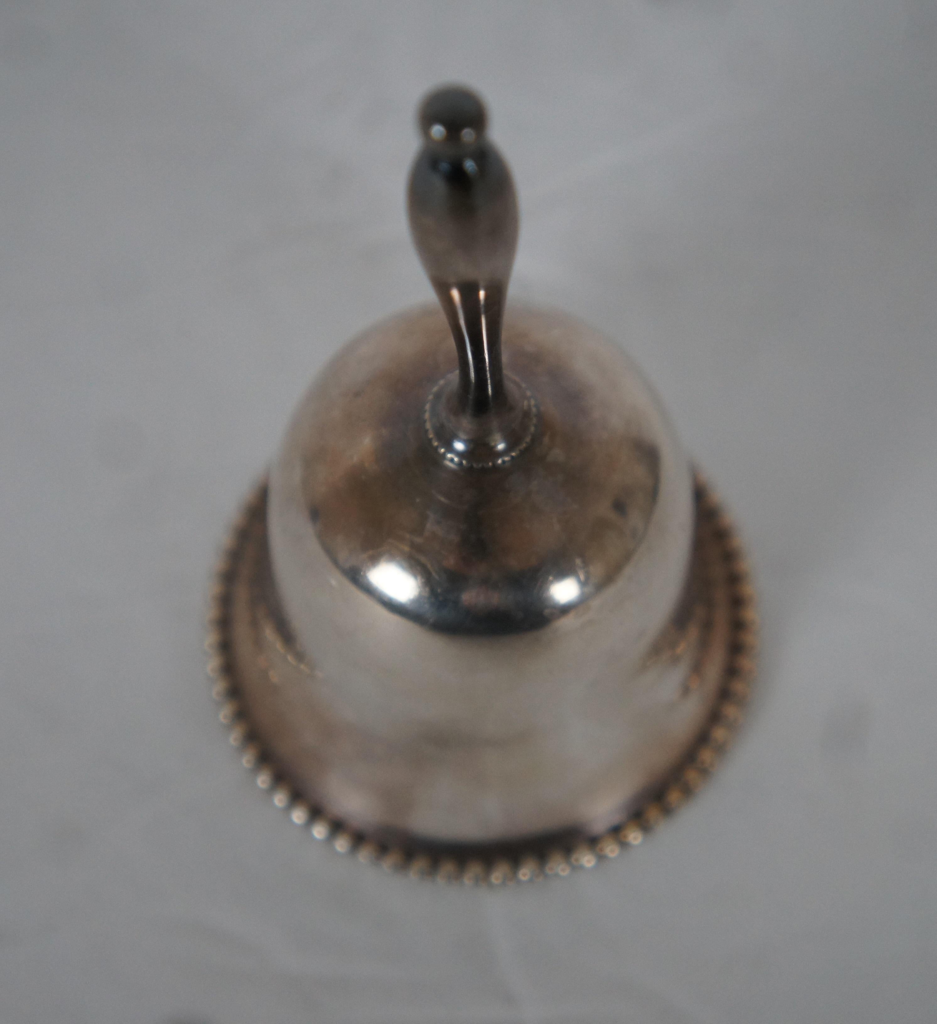 Vintage Silver Plate Hand Bell Dinner Tea Service Bell Beaded Edge In Good Condition In Dayton, OH