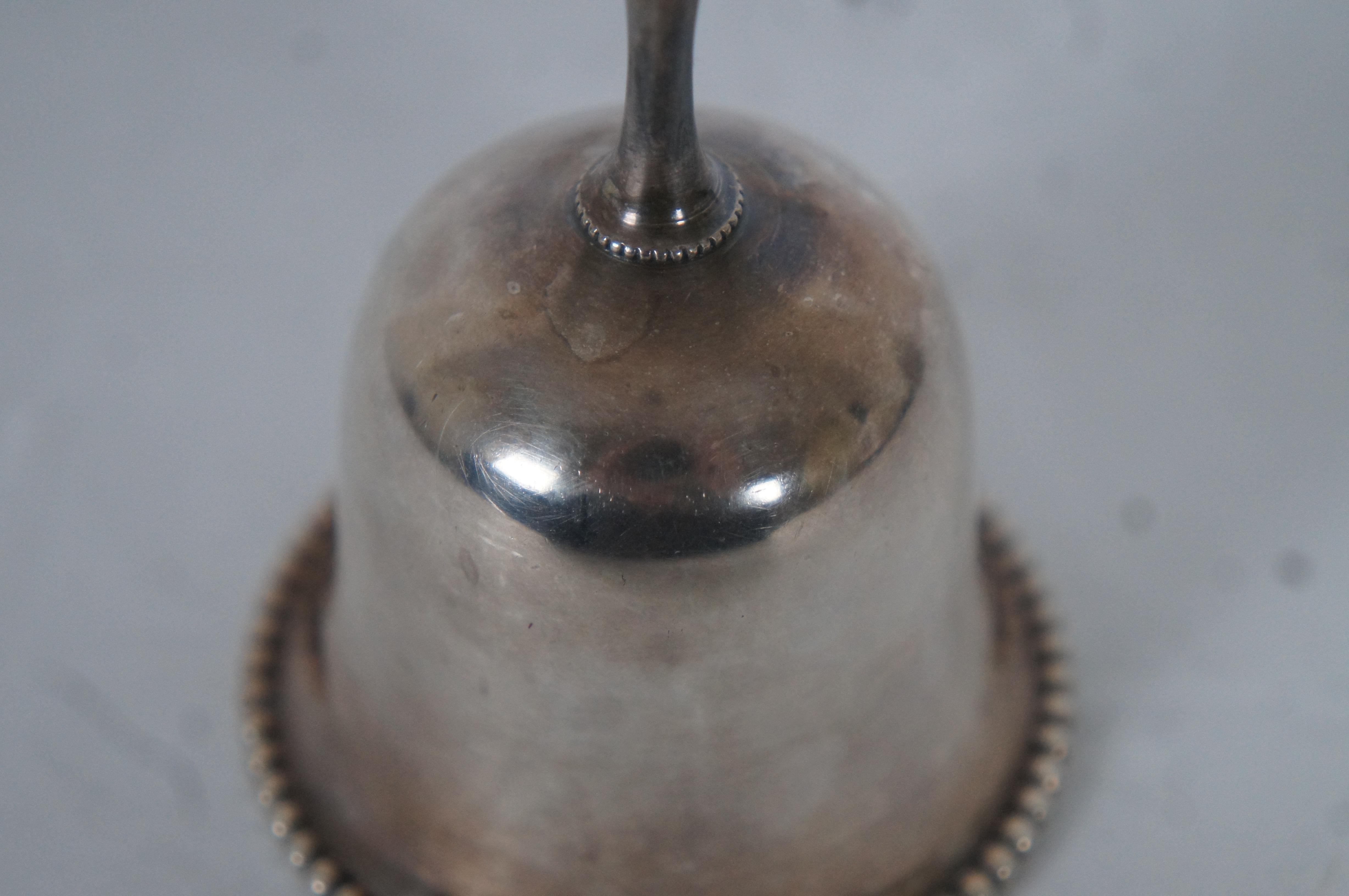 Metal Vintage Silver Plate Hand Bell Dinner Tea Service Bell Beaded Edge