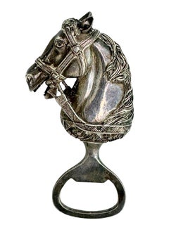 Vintage silver plate Horse Head Bottle Opener Metal Breweriana Barware
