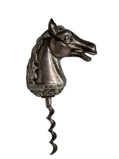 Vintage silver plate Horse Head Corkscrew Metal Breweriana Barware