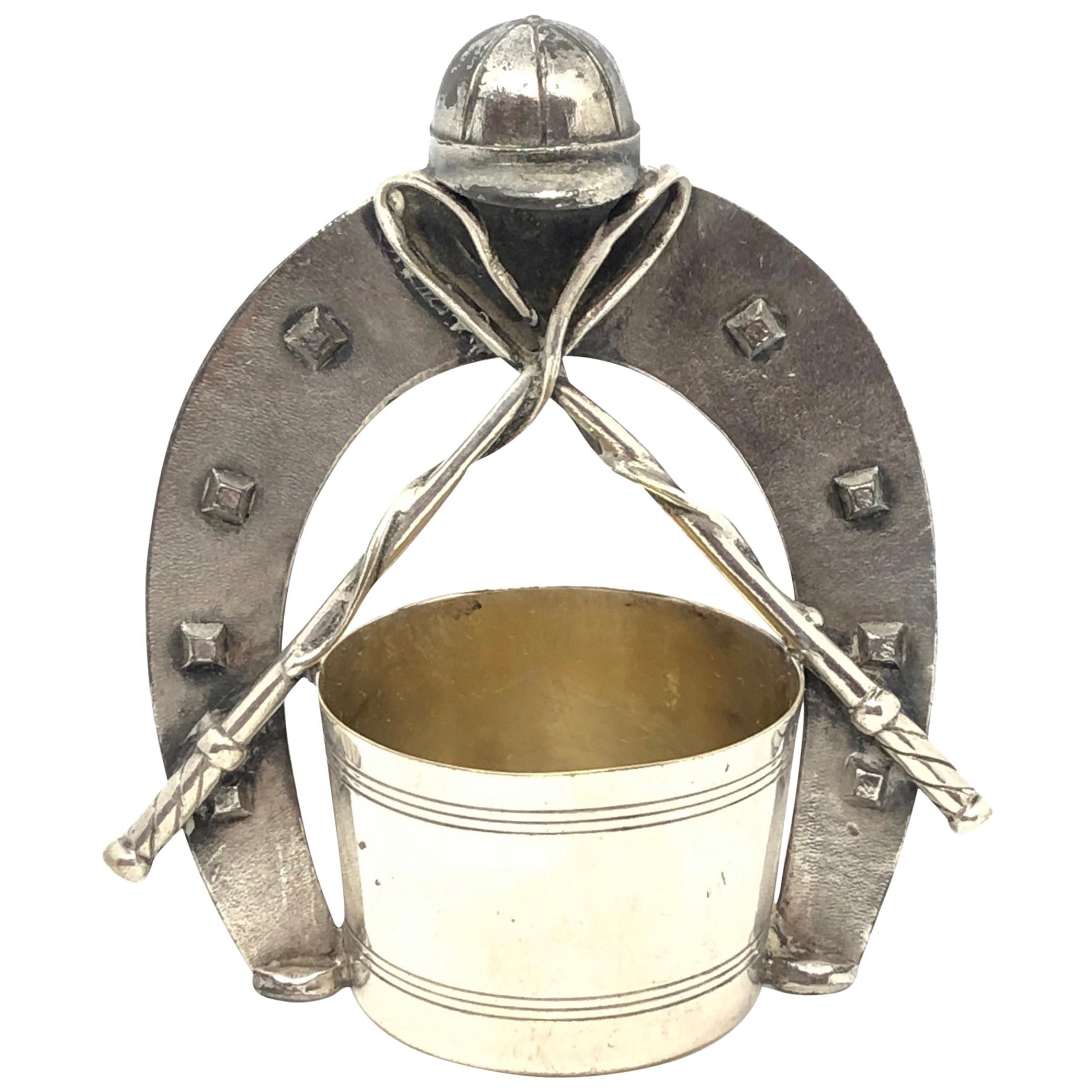 Vintage Silver Plate Horseshoe Jockey Catchall, 1920s For Sale