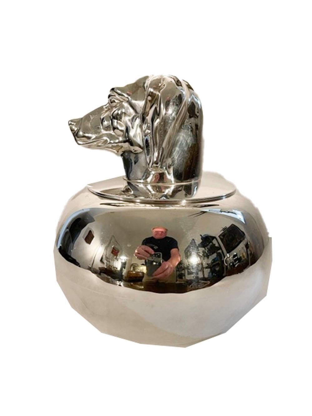 Spanish Vintage Silver Plate Ice Bucket with a Full Model of a Dog Head on the Cover