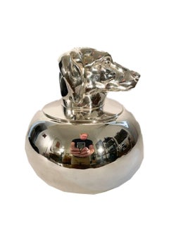 Vintage Silver Plate Ice Bucket with a Full Model of a Dog Head on the Cover