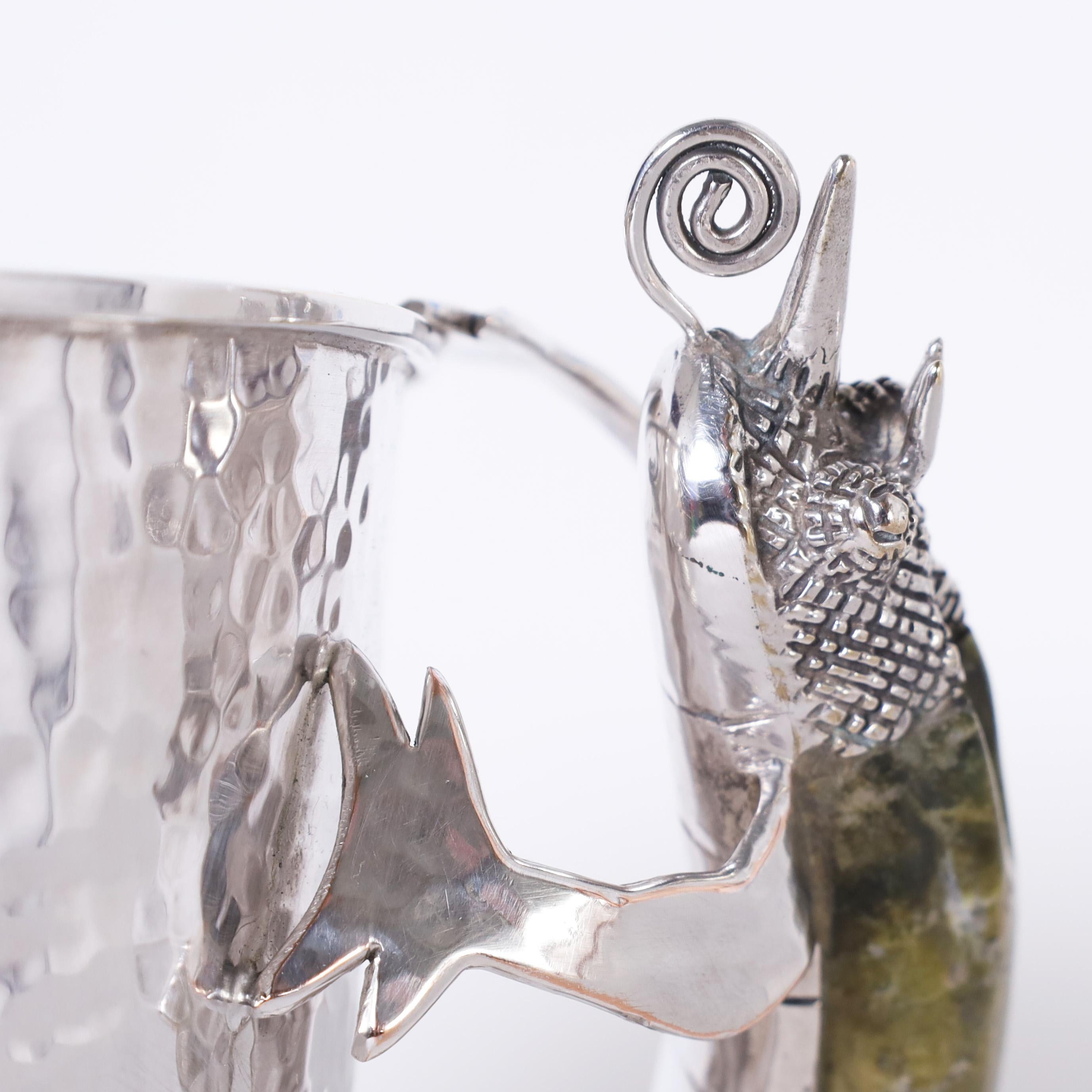Vintage Silver Plate Ice Bucket with Lizard Handles by Wolmar Castillo In Good Condition For Sale In Palm Beach, FL