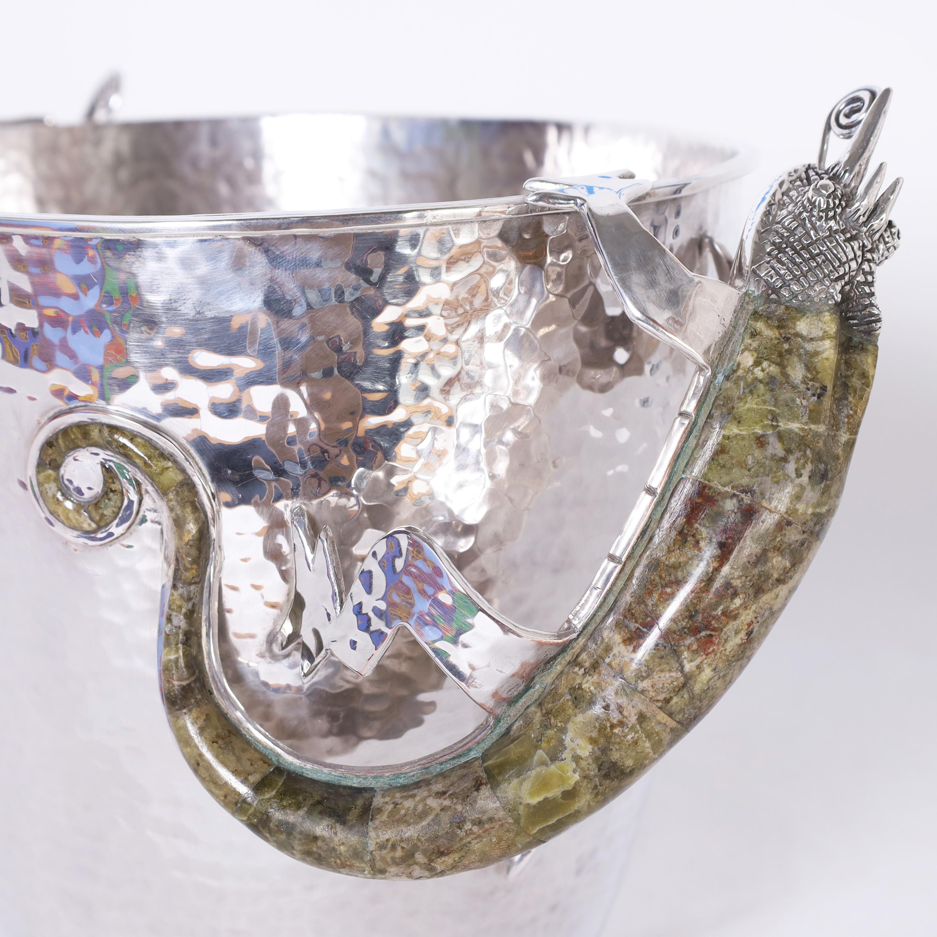 20th Century Vintage Silver Plate Ice Bucket with Lizard Handles by Wolmar Castillo For Sale