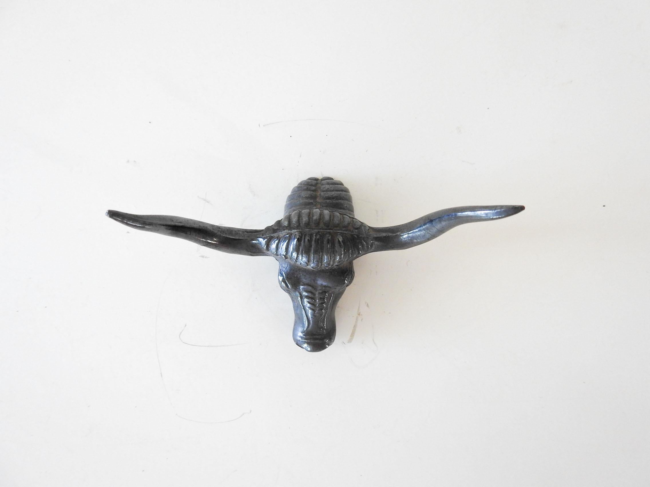 20th Century Vintage Silver Plate Longhorn Steer Head Paperweight For Sale