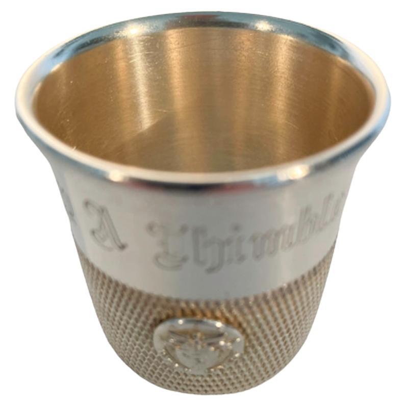Vintage Silver Plate "Only A Thimble Full" Spirit Measure w/Seal of West Point For Sale