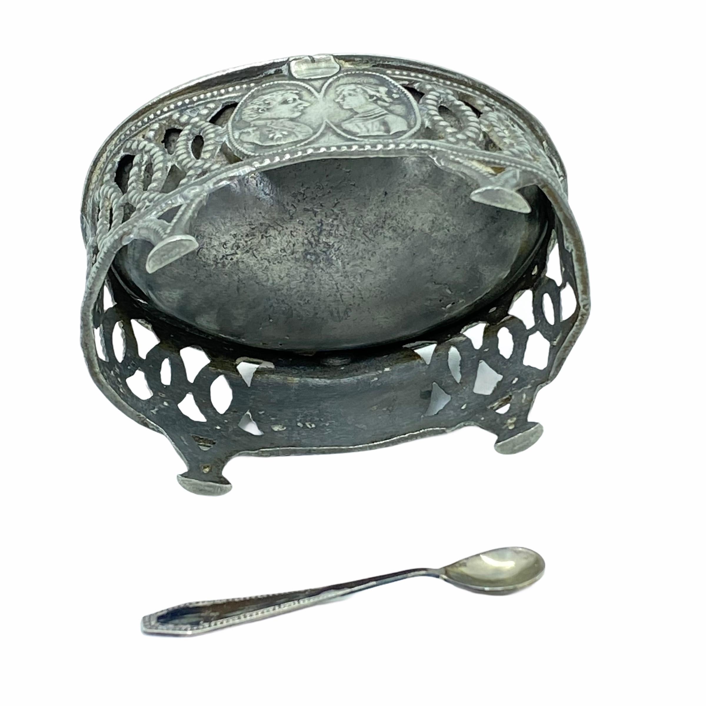 Late 19th Century Vintage Silver Plate Open Salt Pot Catchall, 1880s, Germany or Austria For Sale