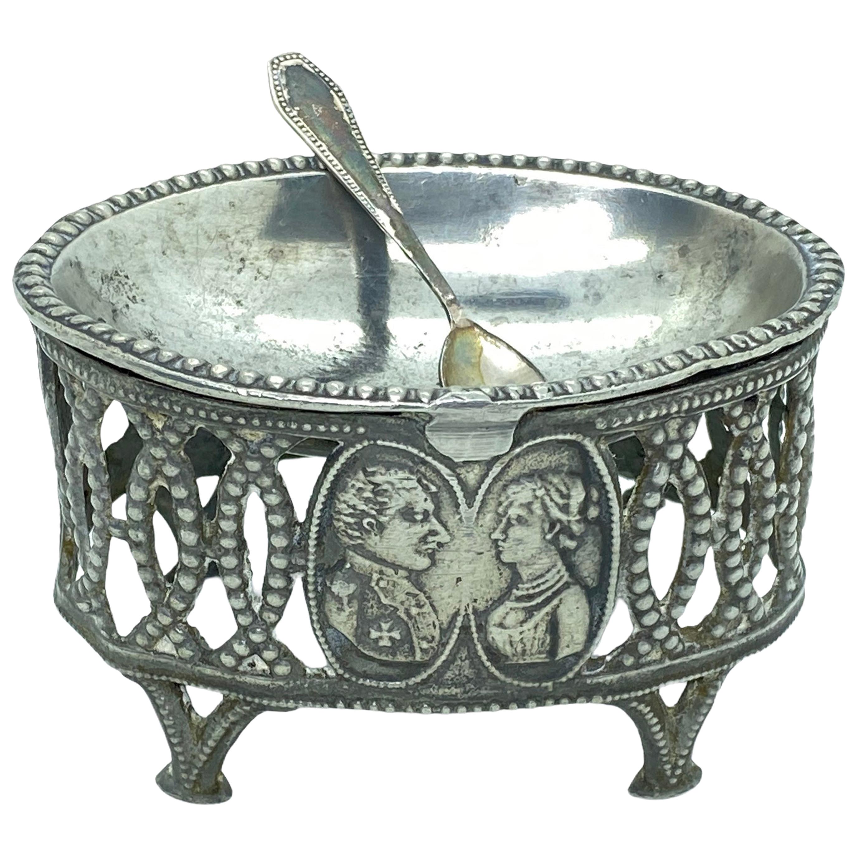 Cache-pot à sel ouvert en métal argenté vintage, années 1880, Allemagne ou Autriche