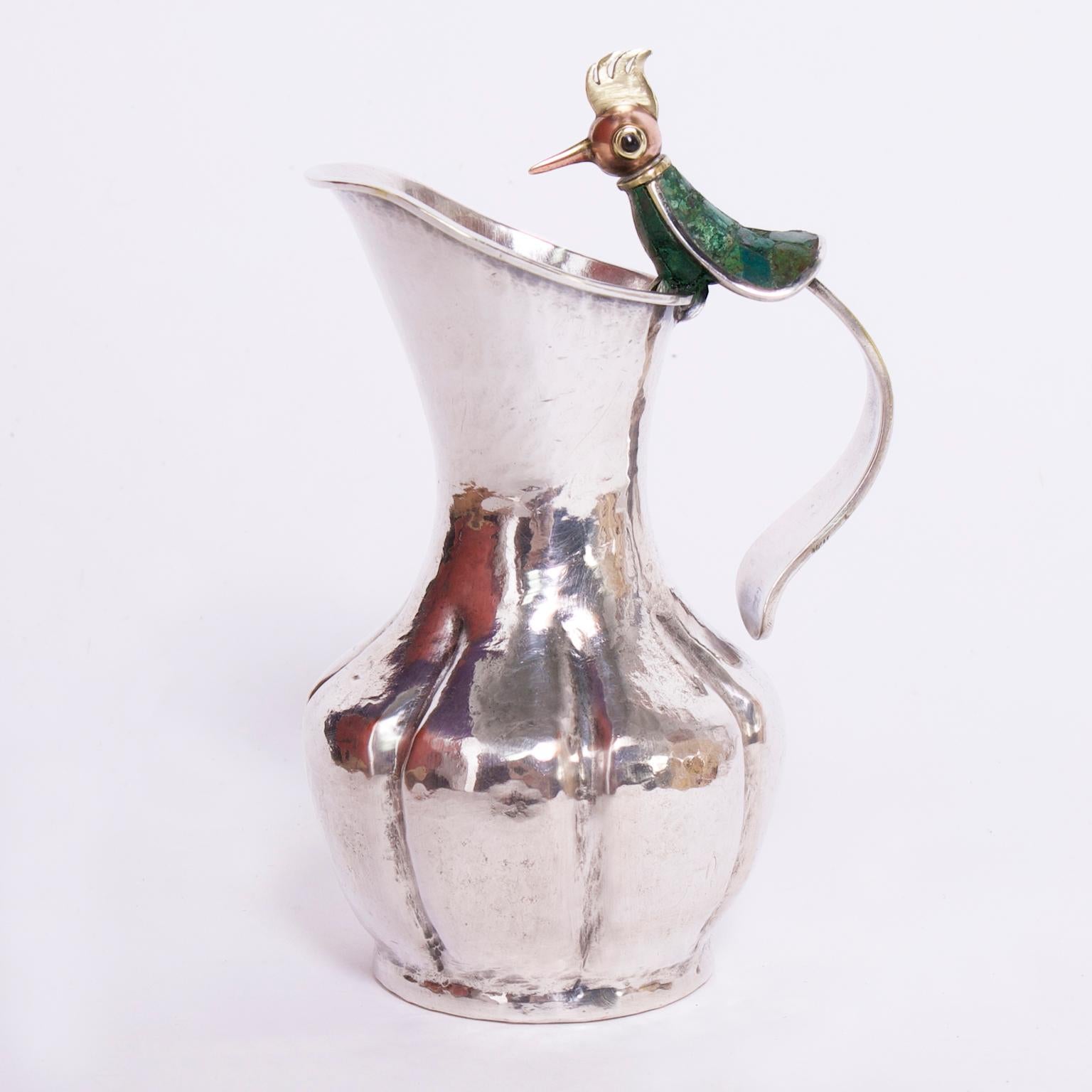 Mid-Century Modern Vintage Silver Plate Pitcher with a Bird Handle By Los Castillo