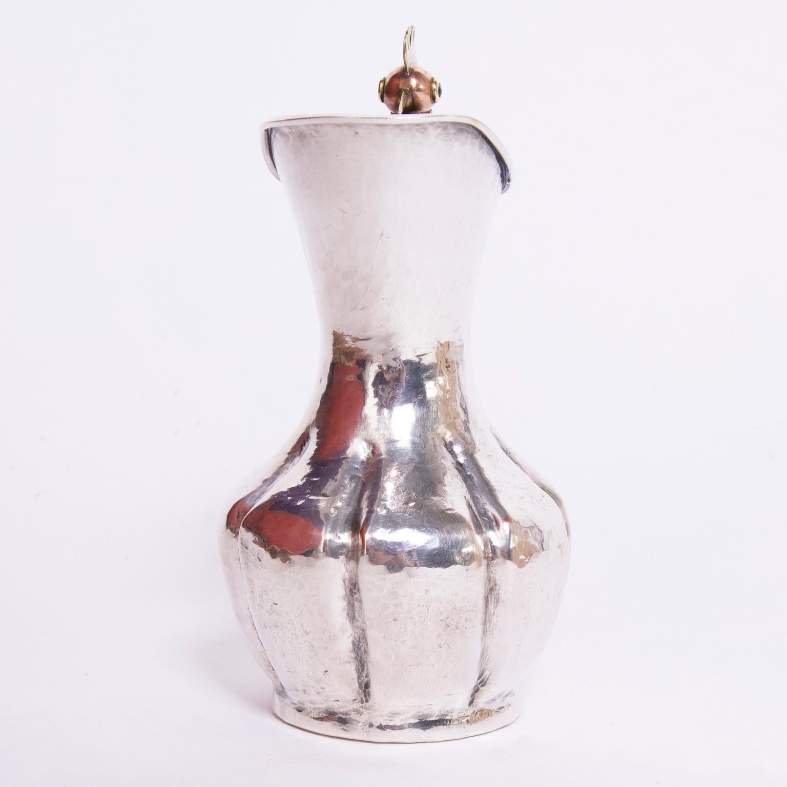 Mexican Vintage Silver Plate Pitcher with a Bird Handle By Los Castillo