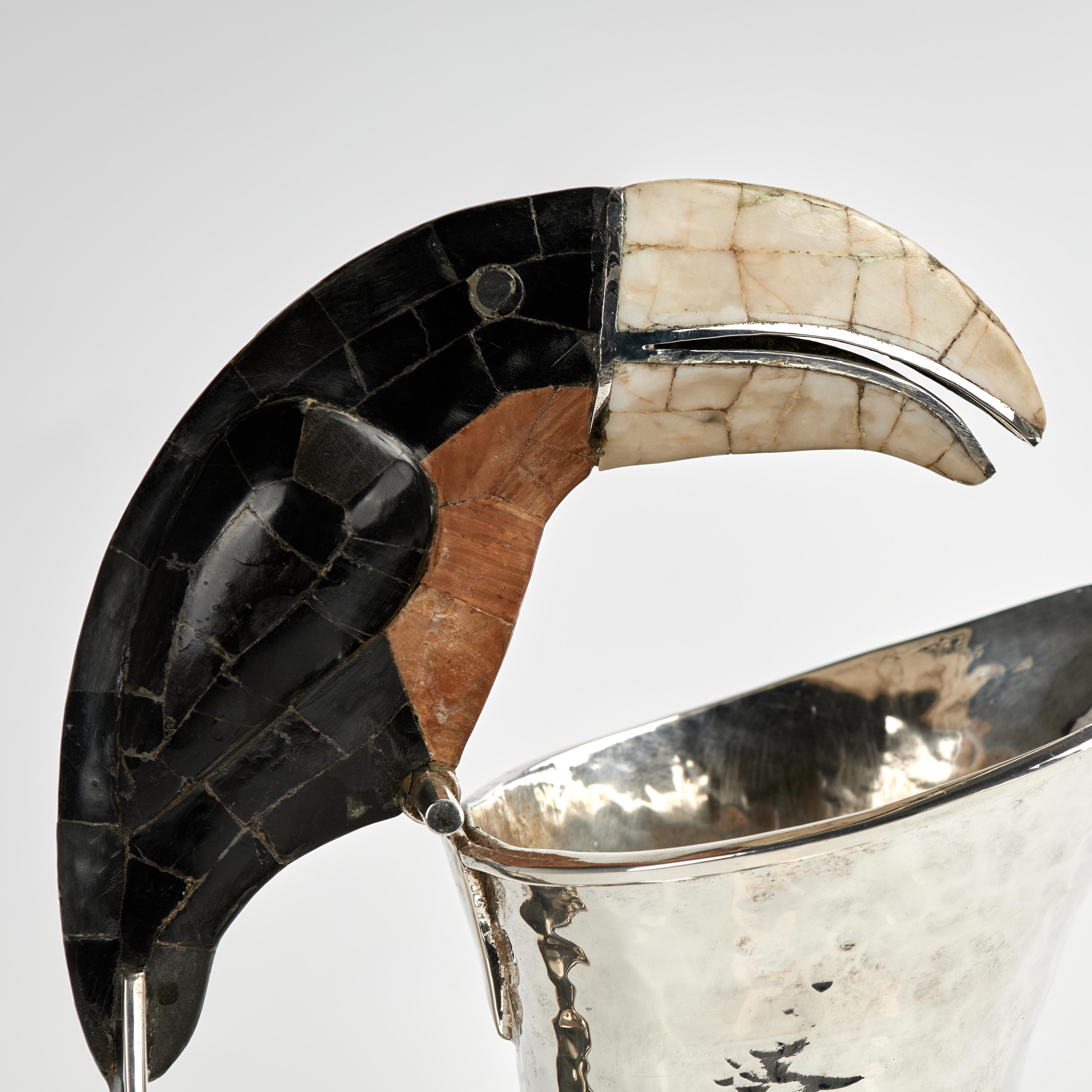 Mid-Century Modern Vintage Silver Plate Pitcher with a Toucan Handle For Sale