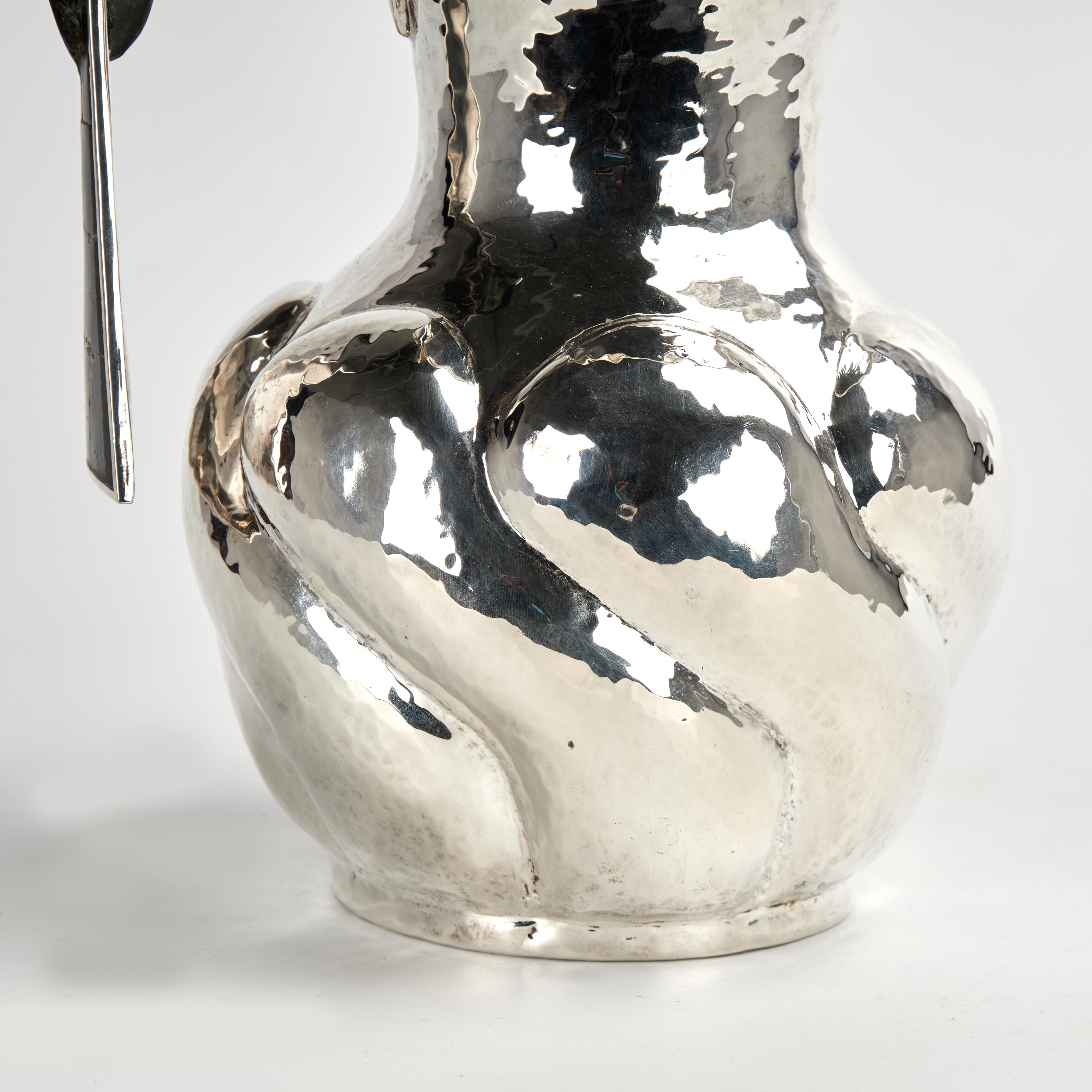 Mexican Vintage Silver Plate Pitcher with a Toucan Handle For Sale