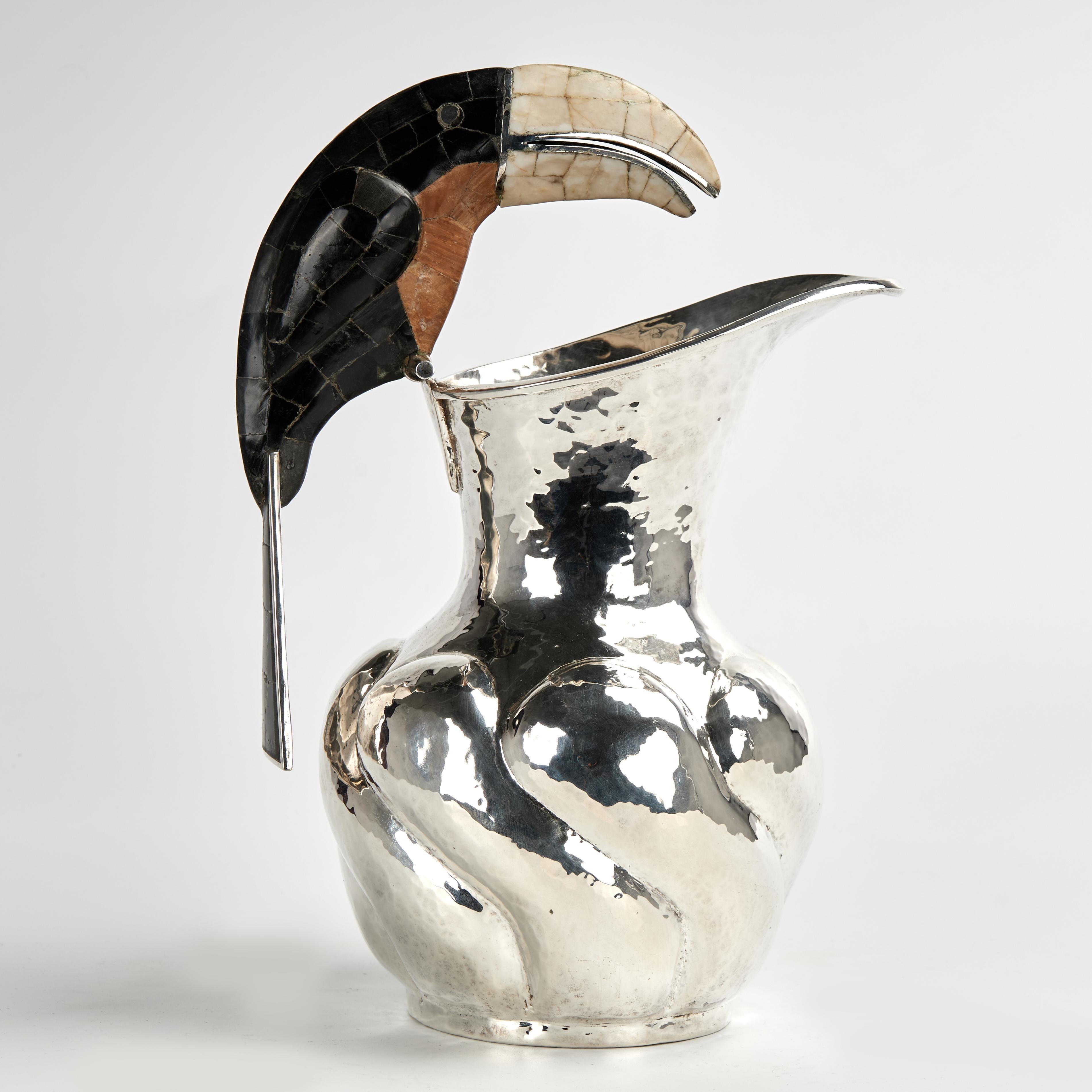 Vintage Silver Plate Pitcher with a Toucan Handle In Good Condition For Sale In Palm Beach, FL