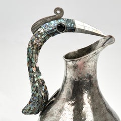 Vintage Silver Plate Pitcher with Bird Handle by Los Castillo