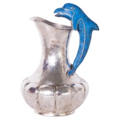 Vintage Silver Plate Pitcher with Dolphin Handle in the Style of Los Castillo