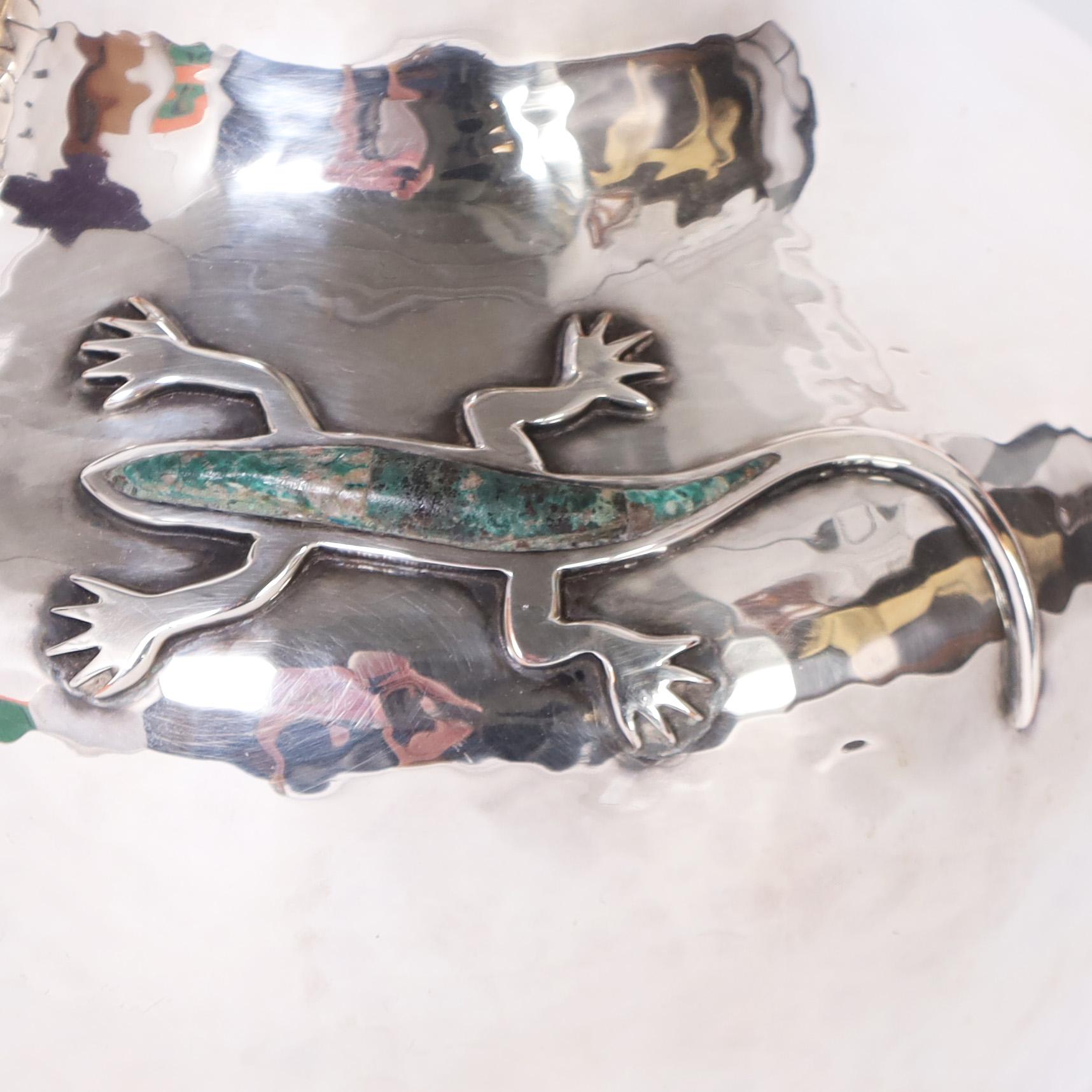 20th Century Vintage Silver Plate Pitcher with Lizards by Emilia Castillo For Sale