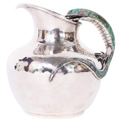 Vintage Silver Plate Pitcher with Lizards by Emilia Castillo