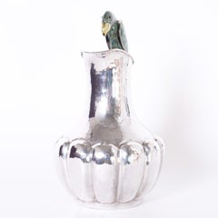 Vintage Silver Plate Pitcher with Parrot by Los Castillo