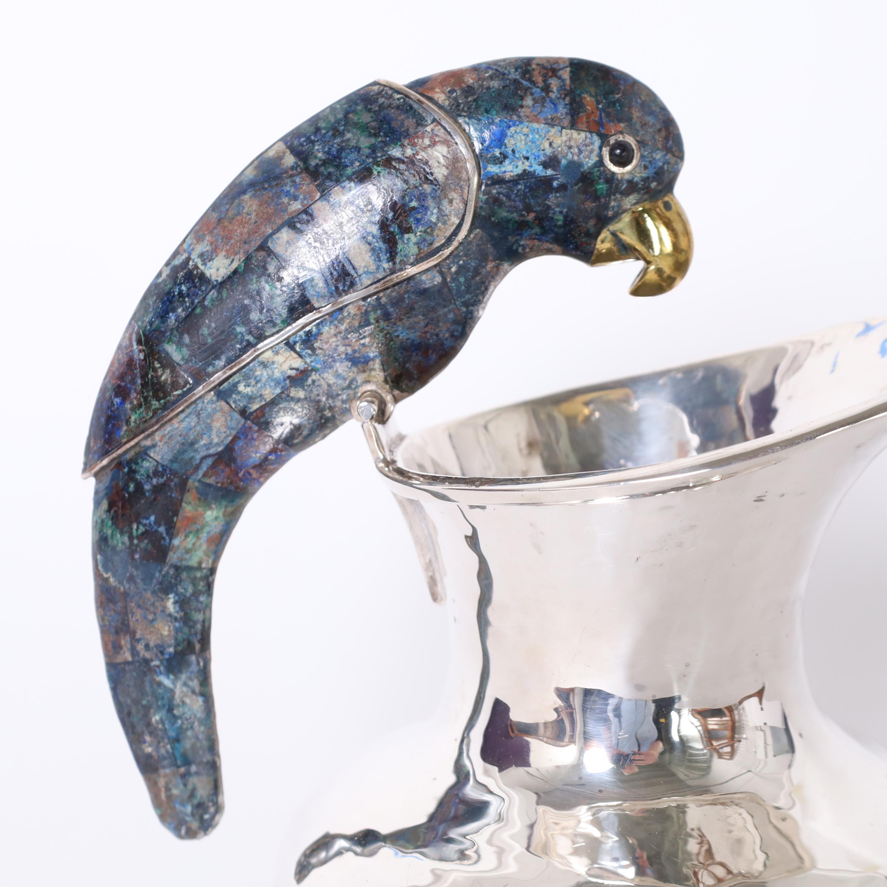 Plated Vintage Silver Plate Pitcher with Parrot by Los Castillo