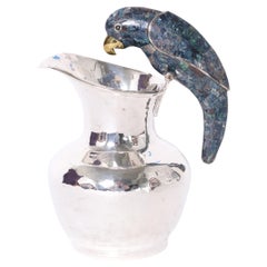 Retro Silver Plate Pitcher with Parrot by Los Castillo