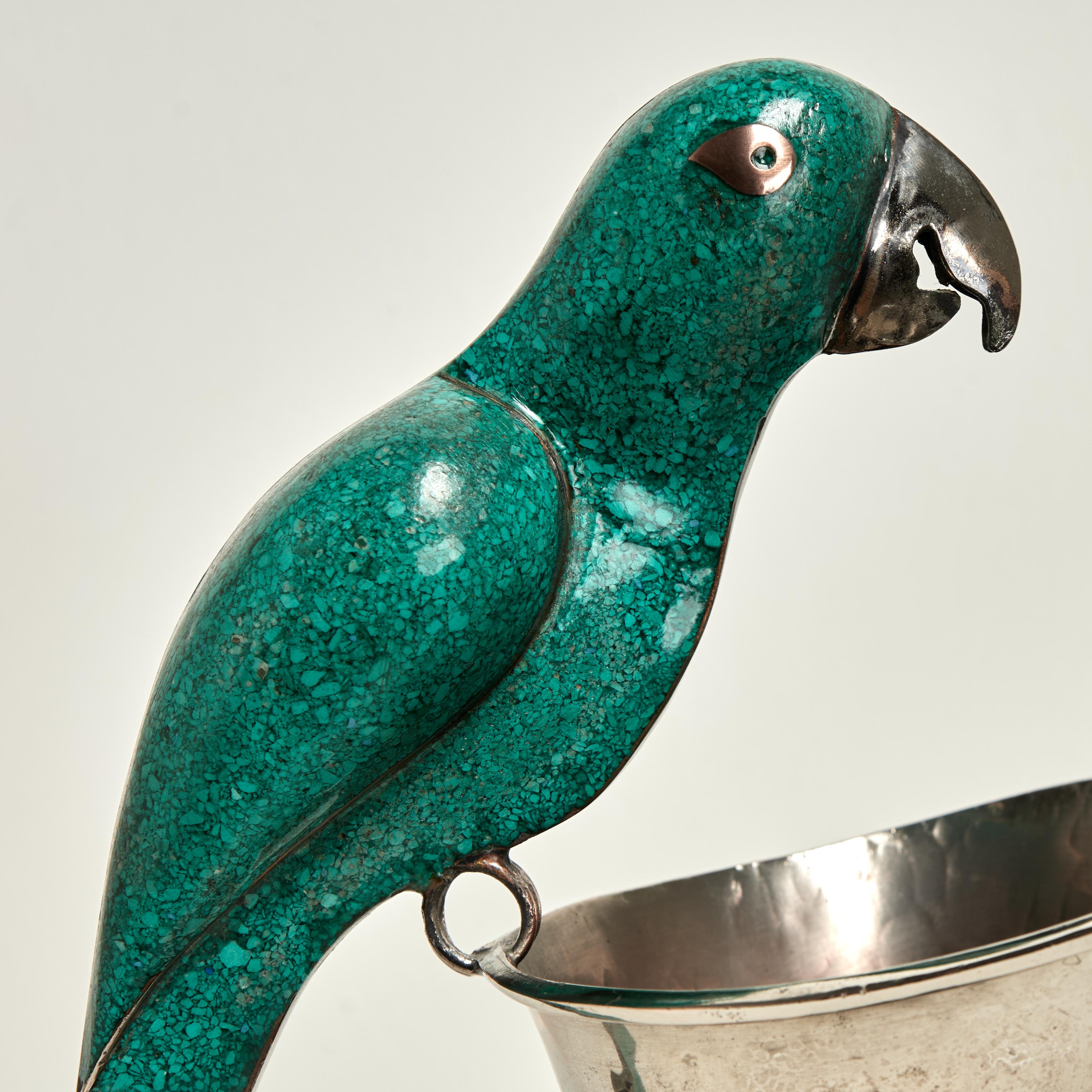 Vintage Silver Plate Pitcher with Parrot Handle by Alfredo Villasana In Good Condition For Sale In Palm Beach, FL