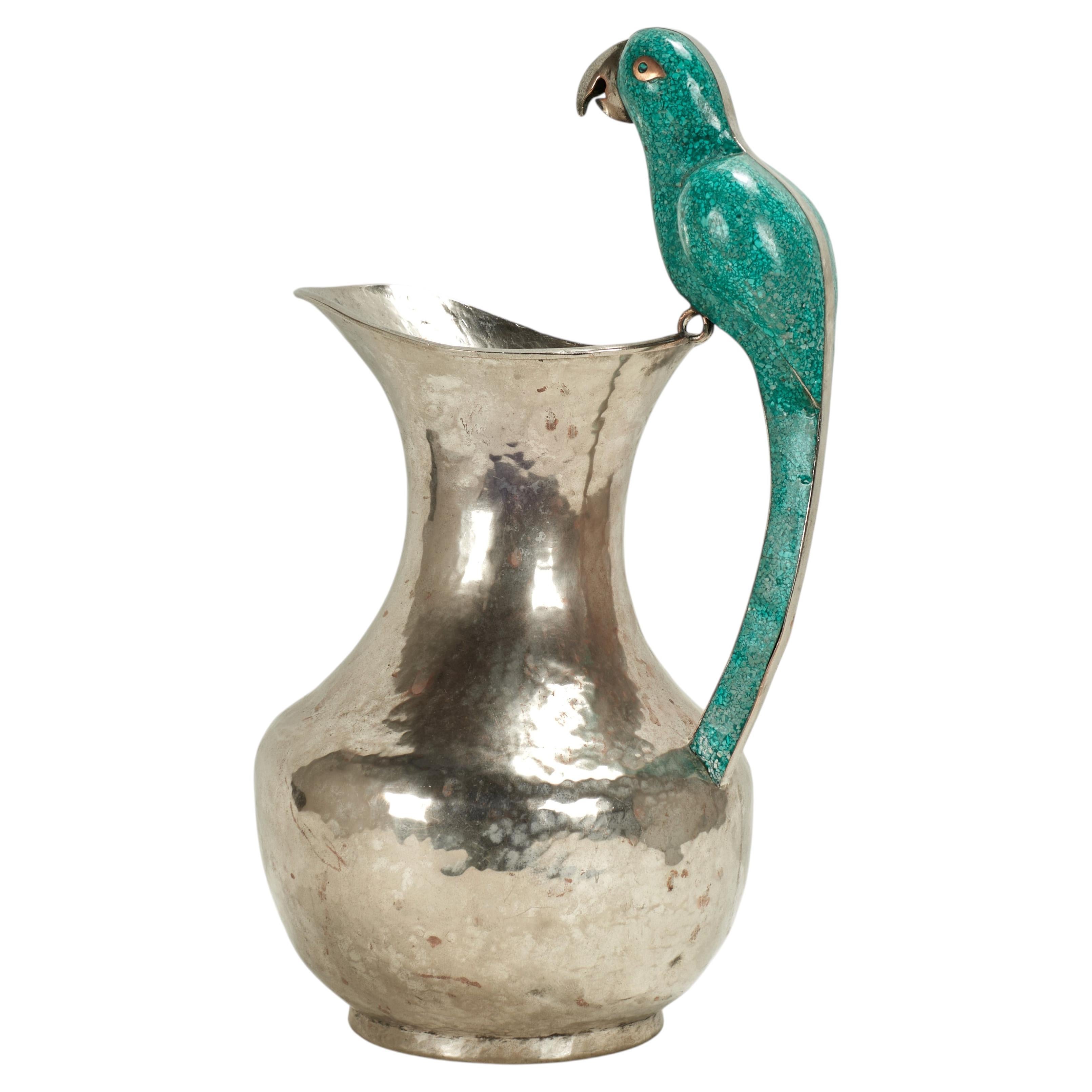 Vintage Silver Plate Pitcher with Parrot Handle For Sale