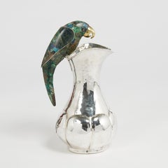 Vintage Silver Plate Pitcher with Stone Bird by Los Castillo
