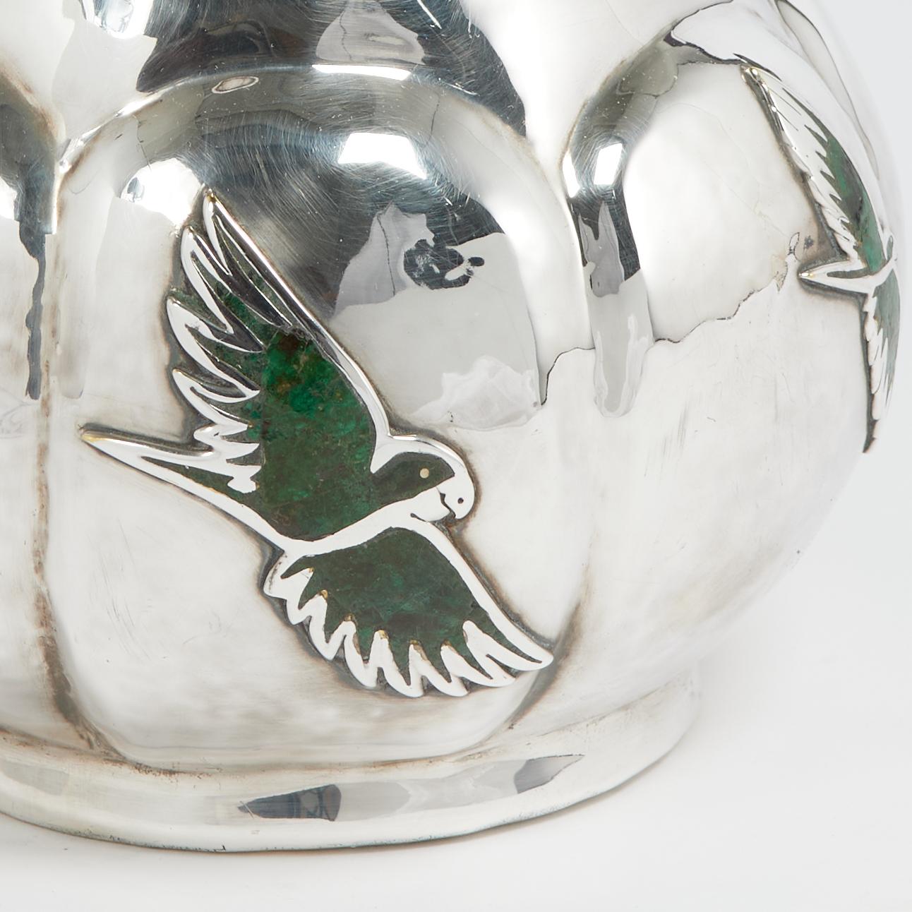 20th Century Vintage Silver Plate Pitcher with Stone Bird by Los Castillo