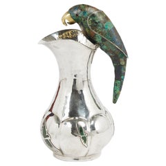 Vintage Silver Plate Pitcher with Stone Bird by Los Castillo